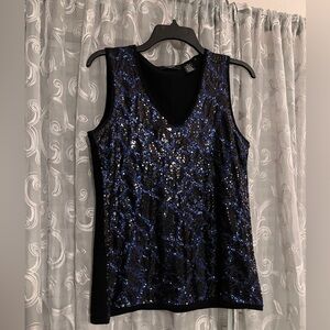 Elegant Sequin Tank Top - Black and Blue